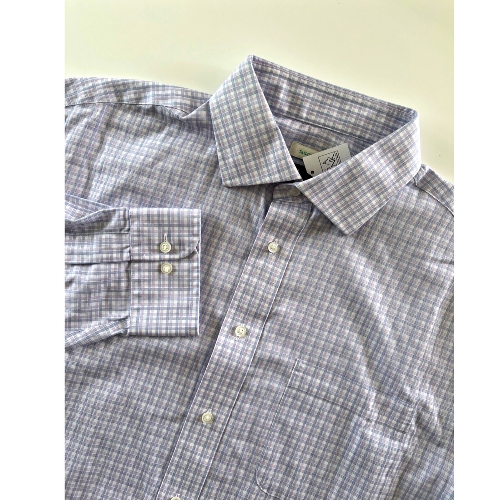 Jos. A. Bank Traveler Tailored Fit Blue Purple Plaid Dress Shirt 16.5 32/33 NEW